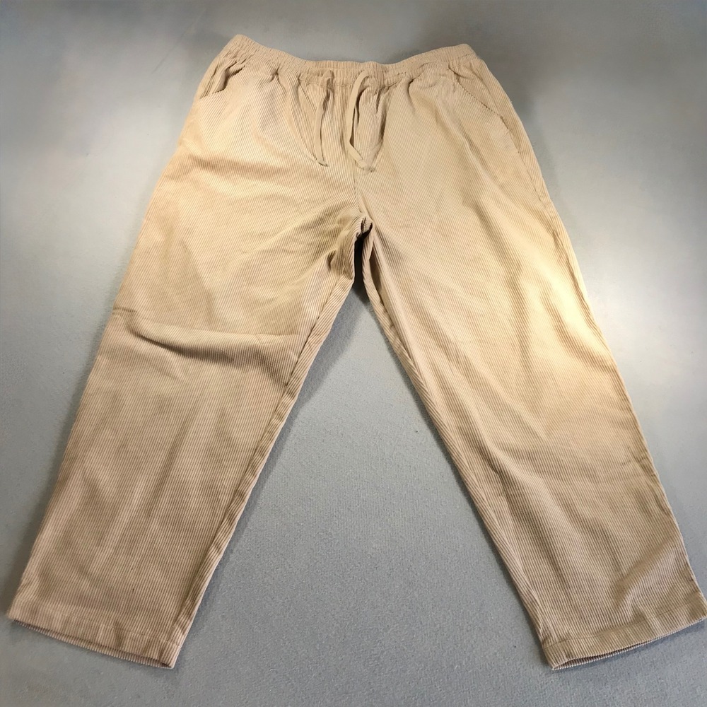 ASOS DESIGN Mens Corduroy Drawstring Pants Tan Beige Straight Leg Pockets L/XL